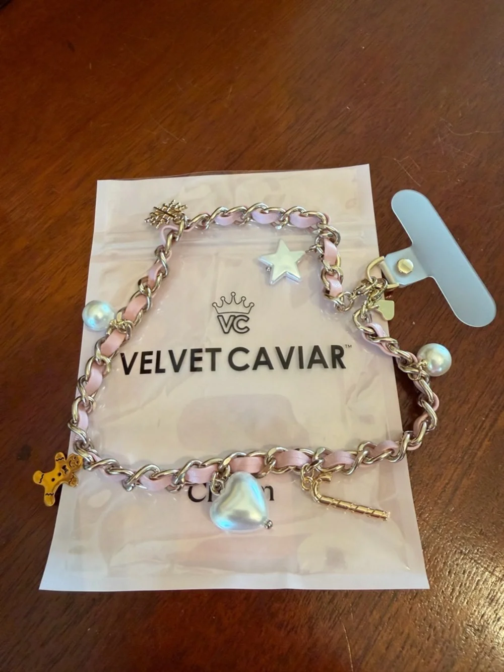 NWT Velvet Caviar Pink Holiday Leather Chain Phone Charm